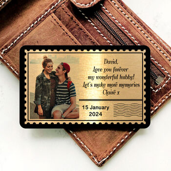 Personalised Stamp Photo And Message Metal Wallet Card, 3 of 7