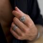 Mens Silver Stainless Steel World Map Signet Ring, thumbnail 1 of 7