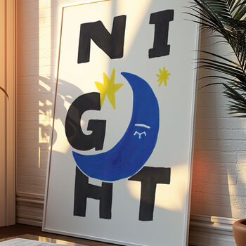 Night Crescent Moon And Stars, Bold Typography Art Print – Day And Night Set, 6 of 7
