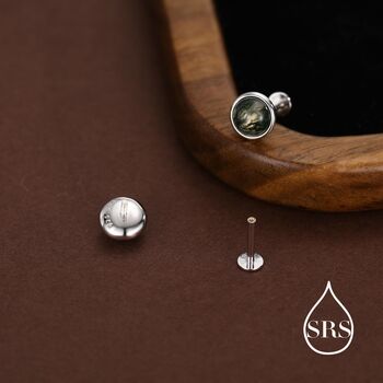 3mm Natural Moss Agate 16 G Flat Back Earrings In Sterling Silver, 7 of 12