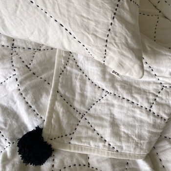 Phoebe Hand Embroidered Linen Cushion Ivory And Black, 4 of 8