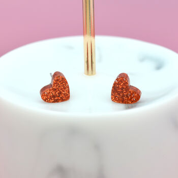 Mini Laser Cut Glitter Love Heart Earrings Studs, 7 of 12