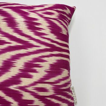 Square Ikat Silk Cushion Pink Feather, 7 of 8