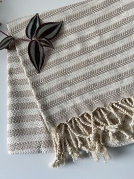 Striped Design Cream Hand Towel, 2 of 7