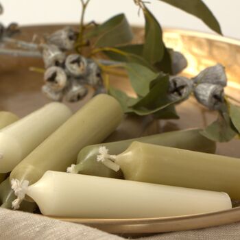 10 Short Dinner Candles | Ivory And Green Assortment, 5 of 7