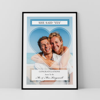 She Said Yes Couples Photo Print Personalised Engagement Gift, 3 of 5