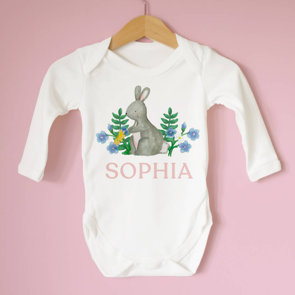 Personalised Floral Bunny Baby Outfit, 1 of 5