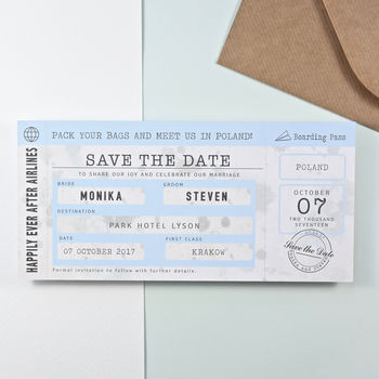 Boarding Pass Save The Date Vintage Style, 3 of 10
