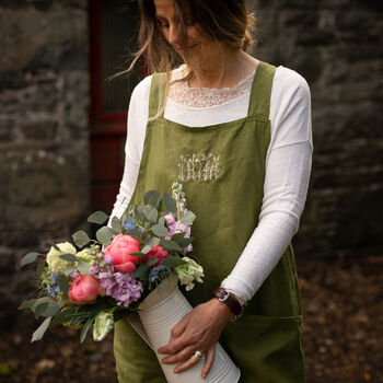 Linen Cross Back Apron With Wildflower Embroidery, 2 of 9