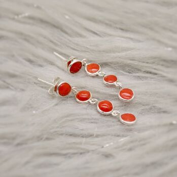 Red Coral Sterling Silver Earrings, 2 of 4