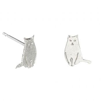 Sitting Cat Stud Earrings In Solid 925 Sterling Silver, 9 of 9