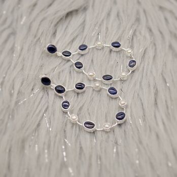 Blue Sapphire And Pearl Hoop Earrings, 9 of 12