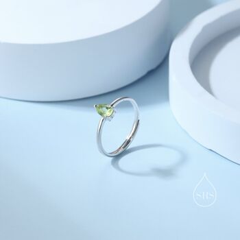 Sterling Silver Natural Green Peridot Droplet Ring, 2 of 11