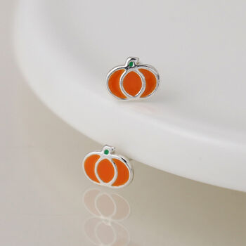 Sterling Silver Pumpkin Stud Earrings: Autumn Halloween Gift – 5mm, 3 of 4