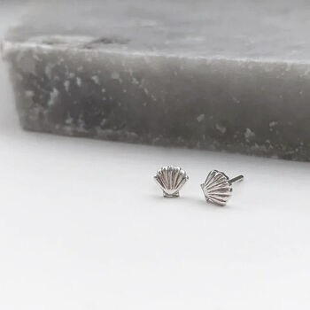 Sterling Silver Clam Shell Stud Earrings, 2 of 5