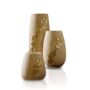 Set Of Three Travertine Vase Trio With Brass Accents, Natural Stone, thumbnail 2 of 2