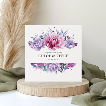 Personalised Wedding Card: Pink And Purple Floral Design, 3 of 5