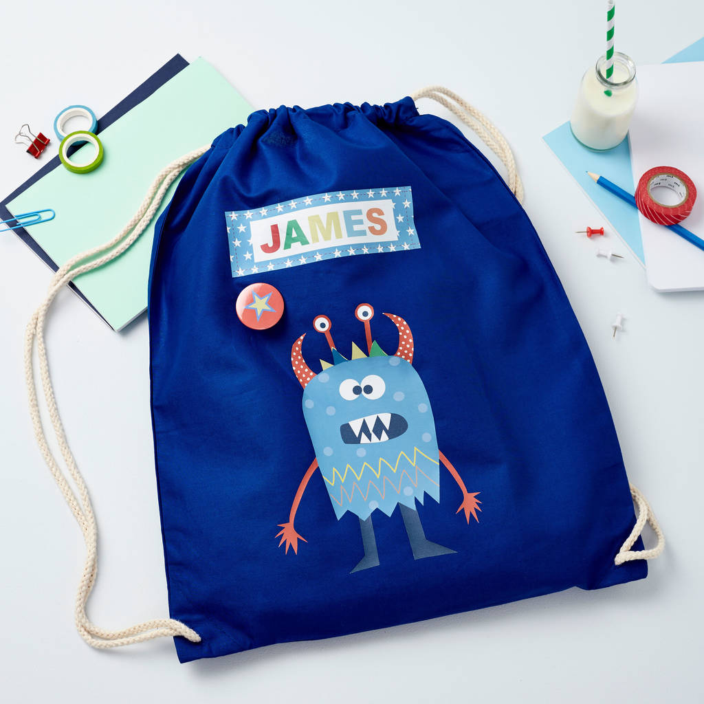 Boys Personalised Little Monster School Kit Bag By TillieMint