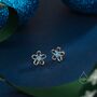 Sterling Silver Tiny Blue Opal Flower Stud Earrings, thumbnail 6 of 11