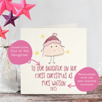 To Our Daughter On Her First Christmas As Mrs Personalised Card, 2 of 4