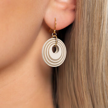 Cream And Pearlescent Taupe Stripey Circular Earrings, 2 of 7