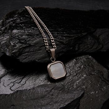 Silver Moonstone Pendant With Engraving, White Quartz Stone Necklace, 7 of 10