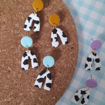 Polymer Clay Mini Cow Arch Earrings, 2 of 2