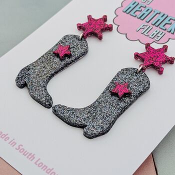 Cowboy Boot Glitter Resin Earrings, 10 of 12