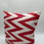 Square Ikat Silk Cushion Coral Red Zigzag, thumbnail 2 of 9