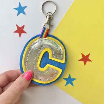 Two Tone Letter Rainbow Keyring Made With Vegan Leather, 4 of 9