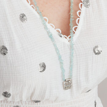 Aquamarine Raw Gemstones And Silver Amulet Necklace, 4 of 8