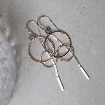 Sterling Silver Rose Gold Essential Dangly Earrings, 2 of 10