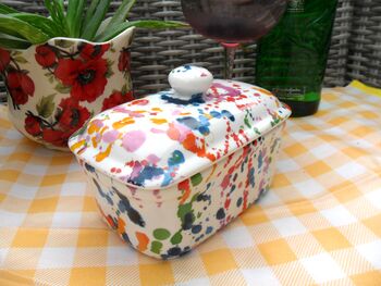 Lidded Butterdish In Paint Splashes Design, 3 of 6