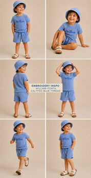 Outfit Personalised 3pcs Towelling Sets Embroidered Kids Personalised Hat, T Shirt And Shorts Holiday, Beach , Swimming, 5 of 9