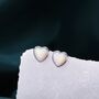 Sterling Silver White Opal Heart Screw Back Earrings, thumbnail 3 of 11