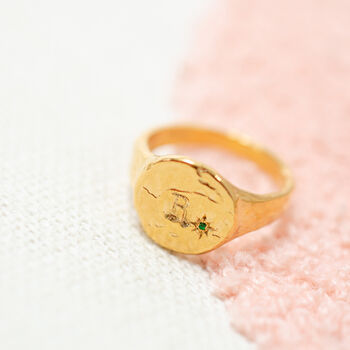 Personalised Textured Birthstone Classic Signet Ring, 9 of 12