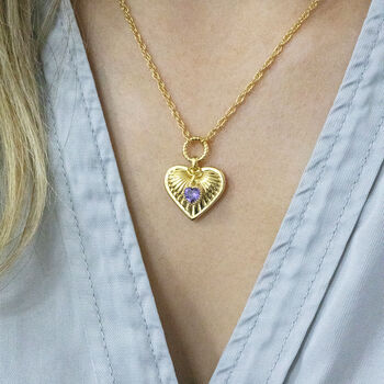 Ribbed Heart Necklace With Birthstone Detail, 5 of 10