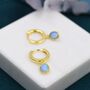 Sterling Silver Dangling Oval Blue Opal Hoop Earrings, thumbnail 4 of 10