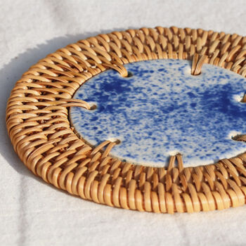 Handmade Ceramic And Rattan Coaster, 8 of 11