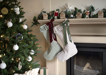 Personalised Beige Gingham Stocking Velvet Bow, 3 of 6