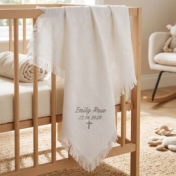 Personalised Embroidered Christening Heart Shawl With Cross, 4 of 6