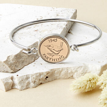 80th Birthday 1945 Farthing Coin Bangle Bracelet, 2 of 9