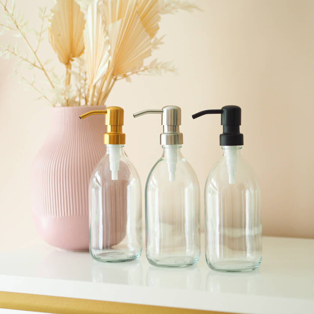 Download Refillable Clear Glass Bottle With Metal Pump By Oikku Notonthehighstreet Com