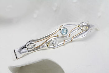 Silver Bangle With Blue Topaz, Pearl And White Cubic Zirconia, 2 of 7