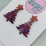Red And Blue Christmas Tree With Star Glitter Resin Earrings, thumbnail 3 of 4