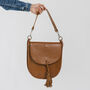Caramel Leather Large Saddlebag With Tassel Close, thumbnail 3 of 9
