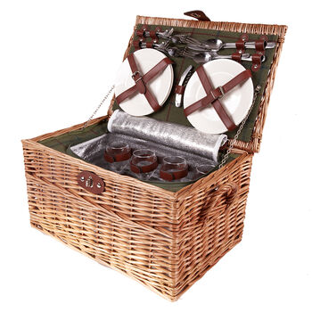 Four Person Green Tweed Chest Picnic Hamper, 2 of 6