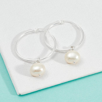 Pearl Earrings White Or Pink Pearls On Silver Hoops, 2 of 5