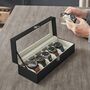 Six Slots Black Watch Box Case With Glass Lid, thumbnail 1 of 6