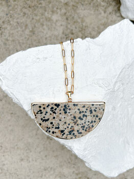 Dalmation Jasper Big Semi Circle Real 18k Gold Plated Necklace, 8 of 8